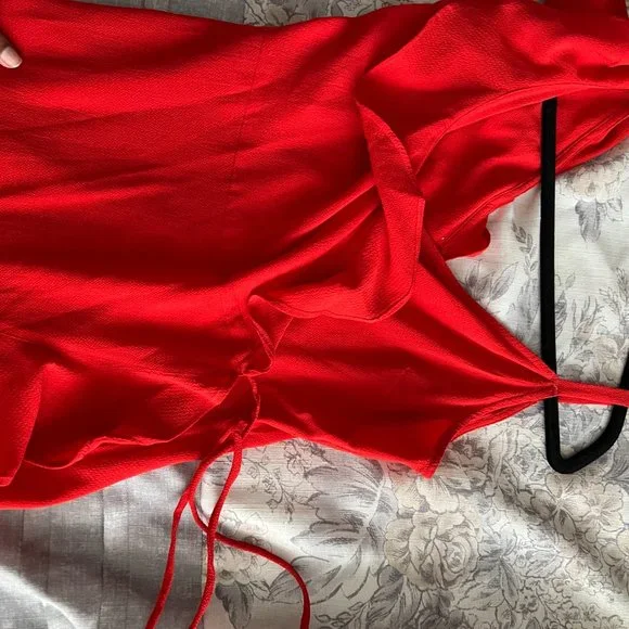 Red Ruffle Wrap Dress (XS) - Picture 10 of 10